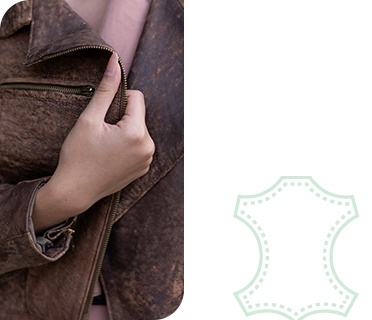 Partial view of woman wearing brown leather jacket